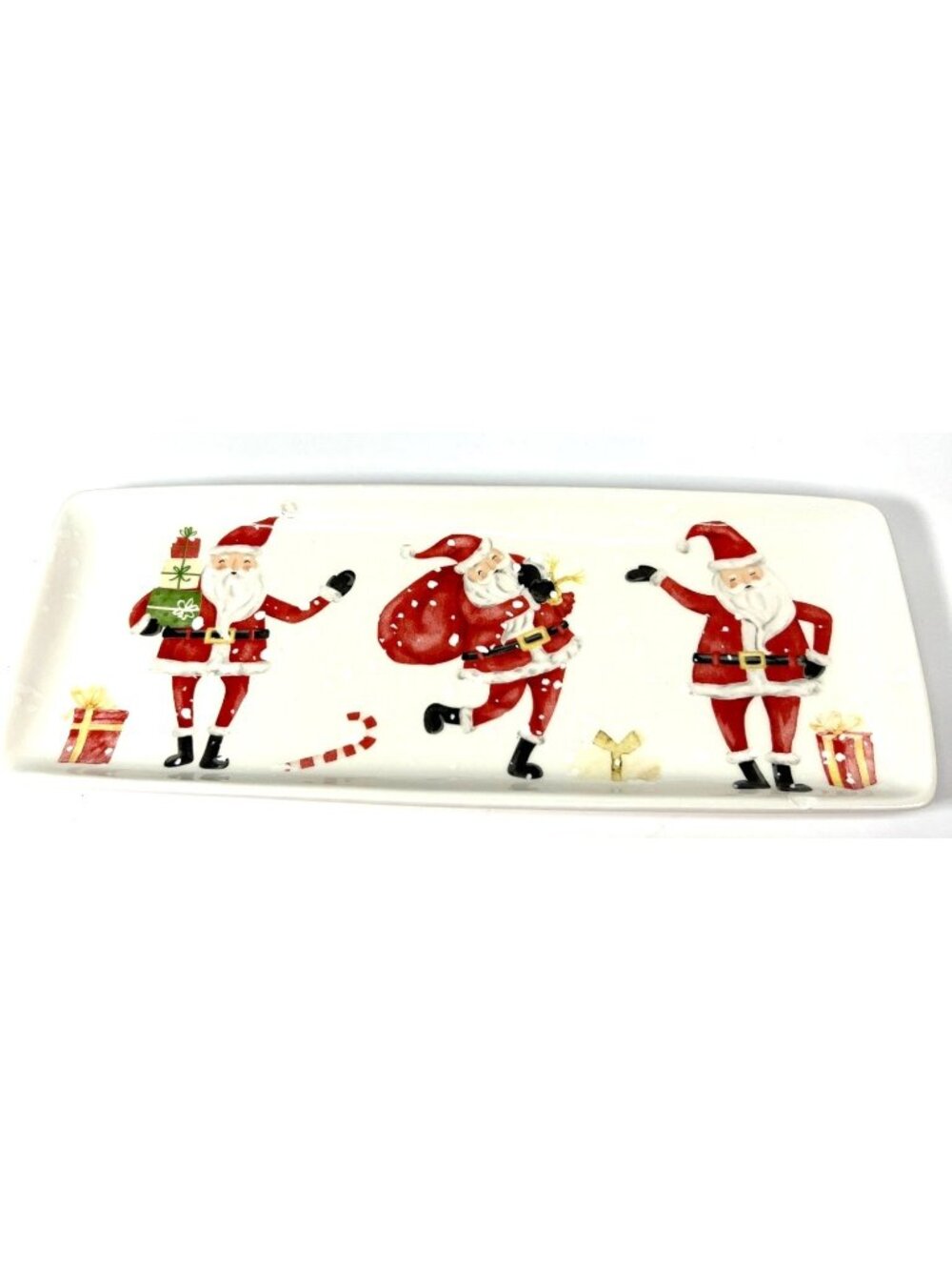 Christmas Rectangular Santa Claus Ceramic Serving Tray - 12.5 x 5 - Dishwasher &